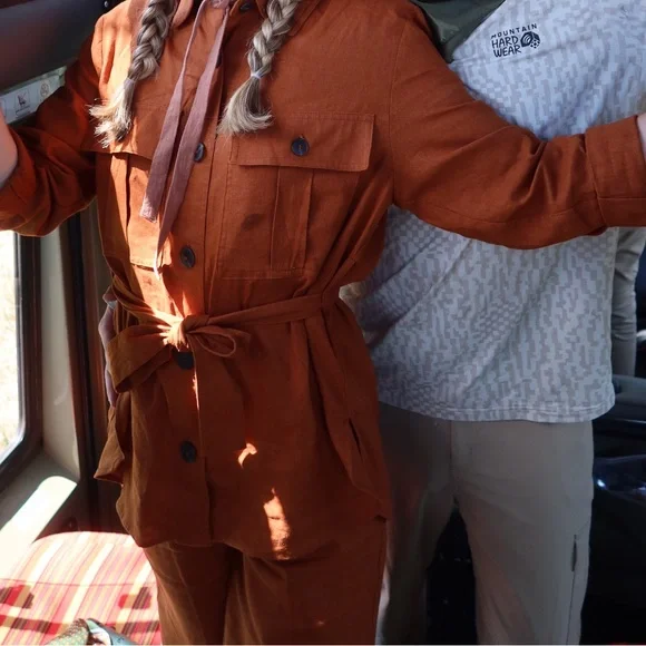 Zara Elegant Brown Women's Linen Pant Set - Picture 7 of 12